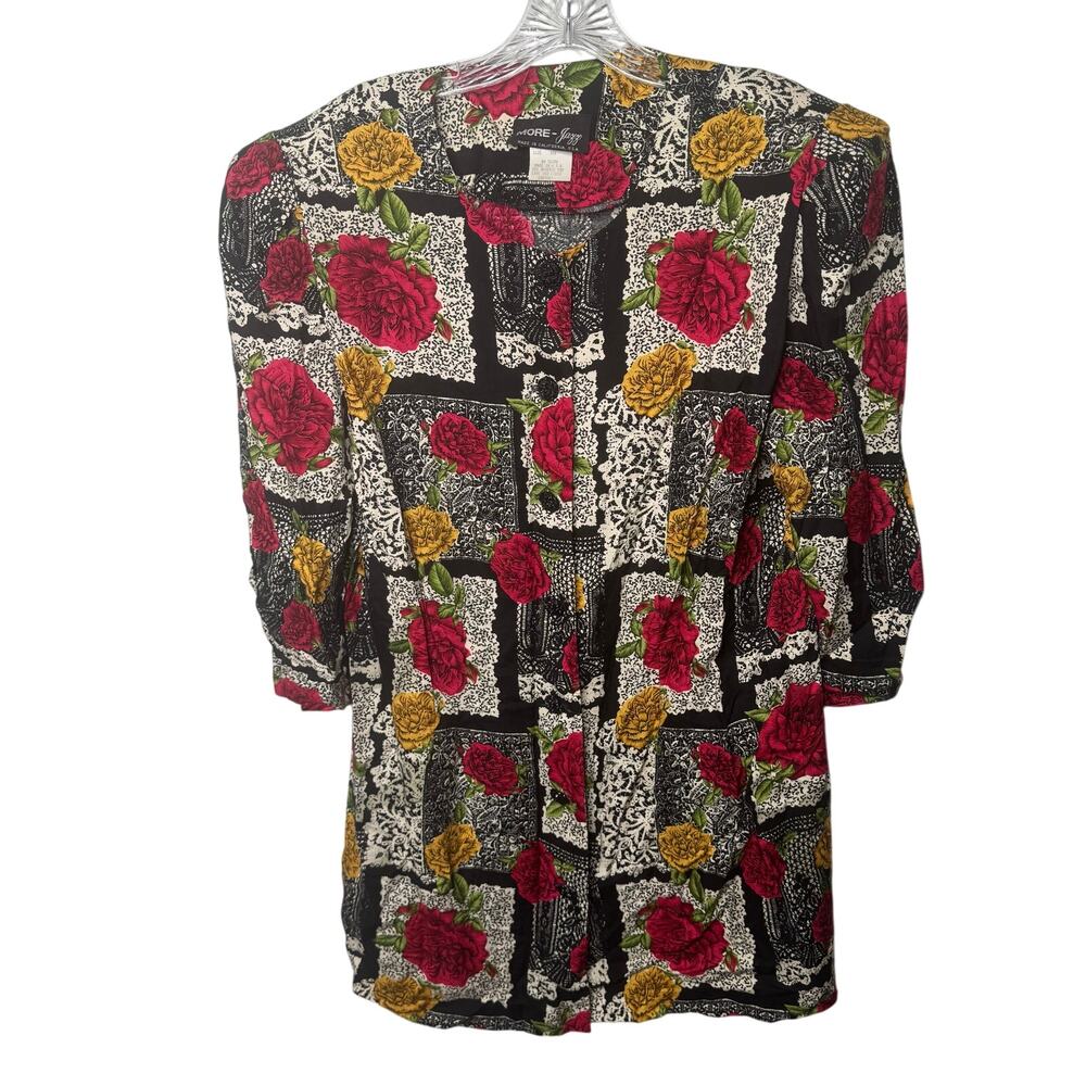 Vintage MORE Jazz Rayon Floral Blouse Top 18W Button Front 80s 90s Bold‎ Print
